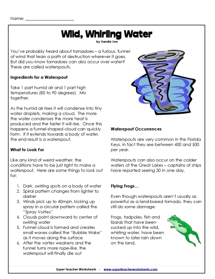 Waterspout Article (Printable PDF Worksheet)