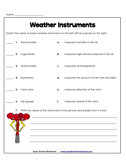 Weather Instruments - Matching (Printable PDF Worksheet)
