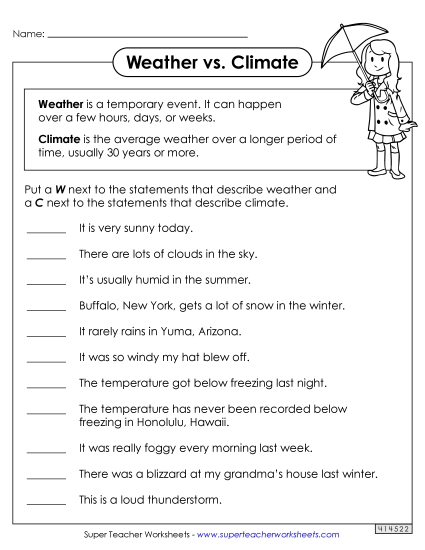 Weather or Climate? (Printable PDF Worksheet)