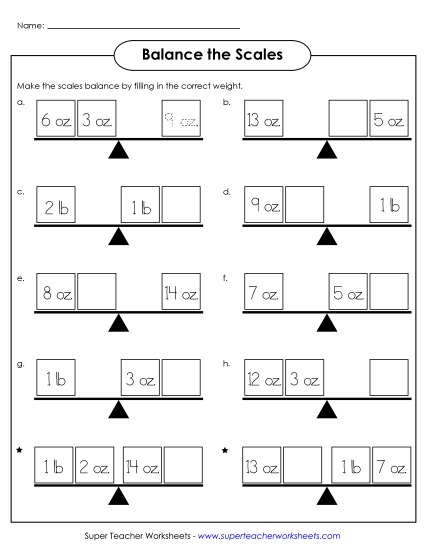 Worksheets - Weight Balance Scales (Printable PDF Worksheet)
