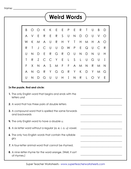 Word Challenges - Weird Words (Printable PDF Worksheet)