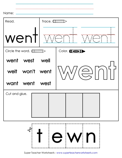 Individual Sight Words - Went (Sight Word) (Printable PDF Worksheet)