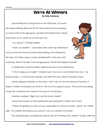Fiction Stories - We're All Winners (Printable PDF Worksheet)