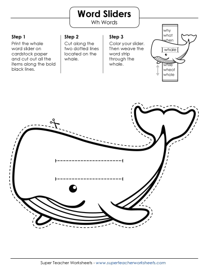 Flashcards, Sliders, and Word Wheels - WH Word Slider (Printable PDF Worksheet)