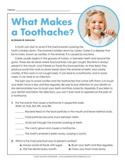 Short Passages - What Makes a Toothache? (Short) (Printable PDF Worksheet)