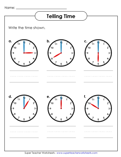 Worksheets - What Time Is It? (Printable PDF Worksheet)