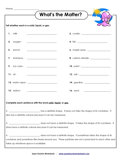What's the Matter? (Printable PDF Worksheet)
