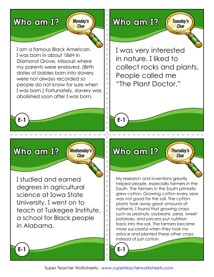 Mystery State Activities - Who Am I? George Washington Carver (Printable PDF Worksheet)