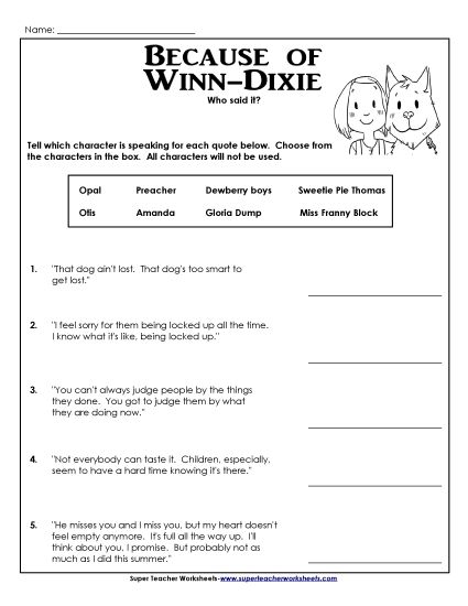 Whole Book - Who Said It? (Printable PDF Worksheet)