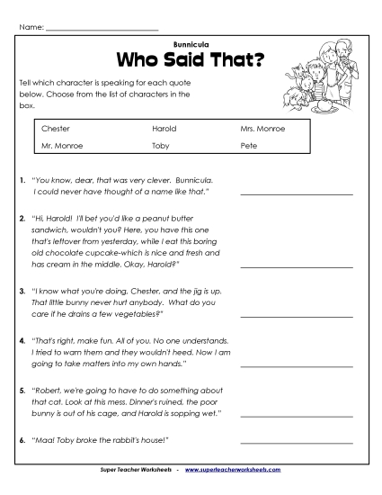 Whole Book - Who Said That? (Printable PDF Worksheet)