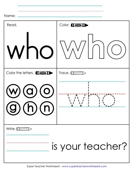 Individual Sight Words - Who (Sight Word) (Printable PDF Worksheet)