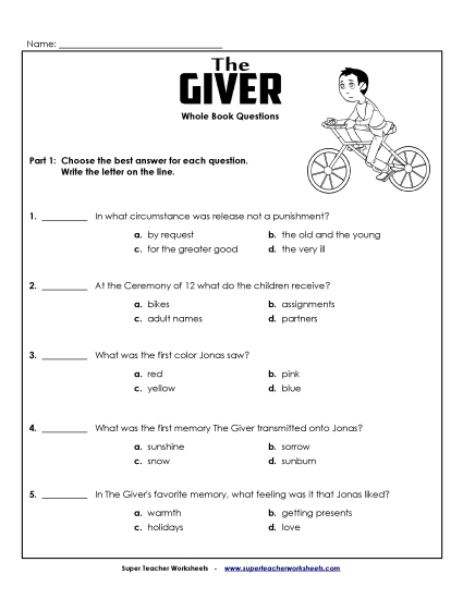 Whole Book - Whole Book Questions (Printable PDF Worksheet)