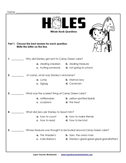Whole Book - Whole Book Questions (Printable PDF Worksheet)