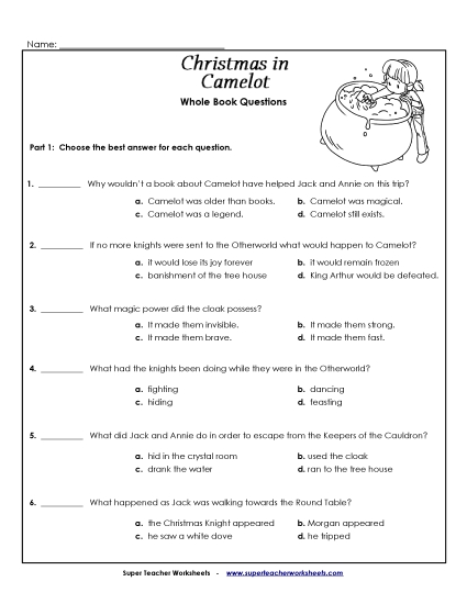 Whole Book  - Whole Book Questions (Printable PDF Worksheet)