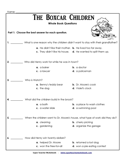 Whole Book - Whole Book Questions (Printable PDF Worksheet)