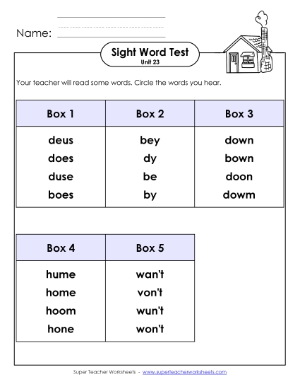 Sight Word Tests - Whole Class Test (Unit 23) (Printable PDF Worksheet)