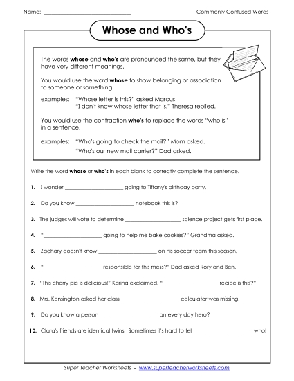 Whose and Who's  (Printable PDF Worksheet)