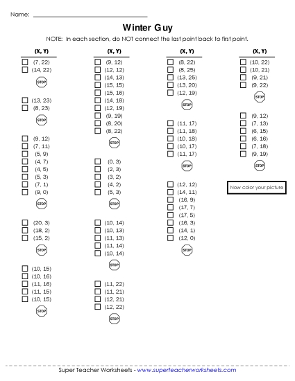 Winter Worksheets - Winter Mystery Graph Art (Printable PDF Worksheet)