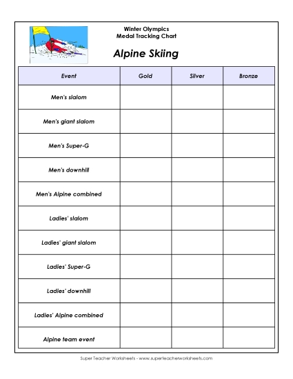 Tracking Charts - Winter Olympics: Medal Chart (Printable PDF Worksheet)