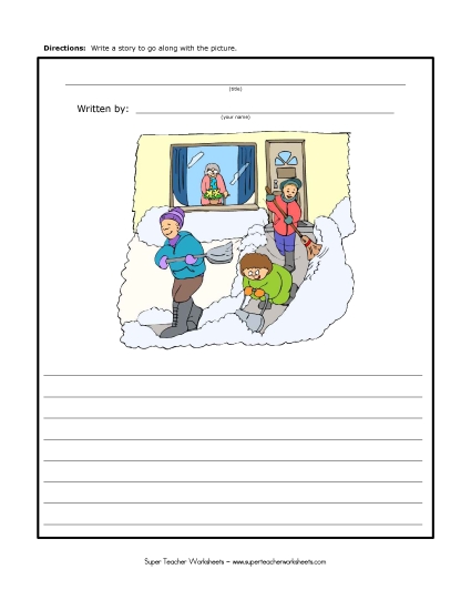 Winter Writing - Winter Shovel Helpers (Color) (Printable PDF Worksheet)