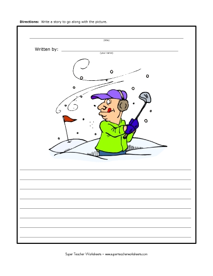 Winter Writing - Winter Snow Golf (Color) (Printable PDF Worksheet)
