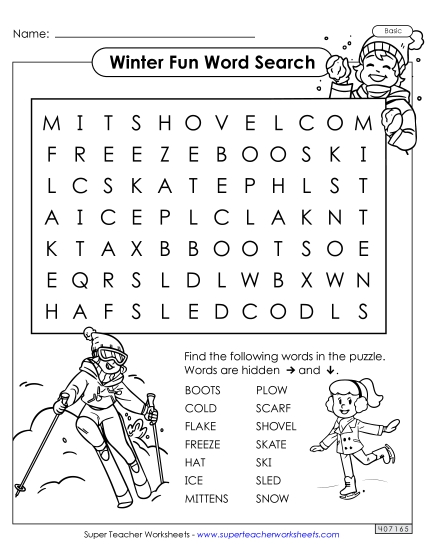 Puzzles - Winter Word Search (Basic) (Printable PDF Worksheet)