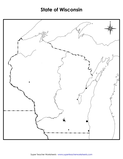 Maps - Wisconsin Map (Blank Cities) (Printable PDF Worksheet)