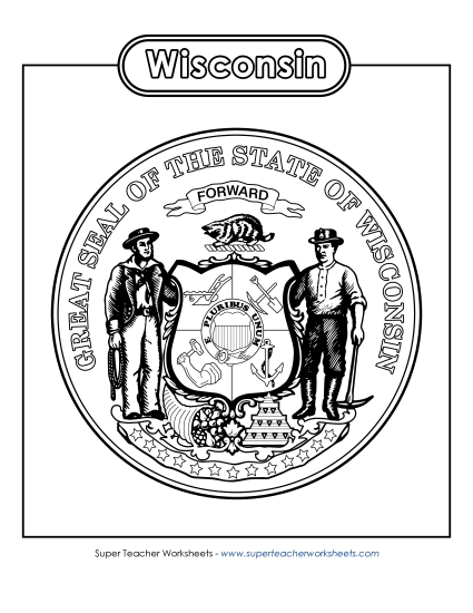 Flags & Seals - Wisconsin State Seal (Black & White) (Printable PDF Worksheet)