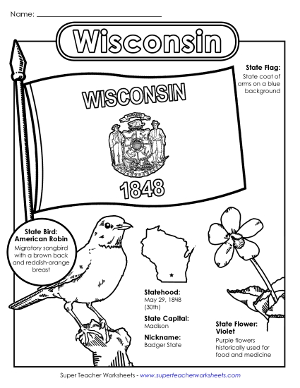 Symbols - Wisconsin State Symbols Coloring Page (Printable PDF Worksheet)