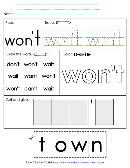 Individual Sight Words - Won't (Sight Word) (Printable PDF Worksheet)