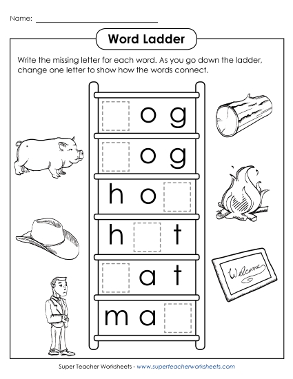 Worksheets - Word Ladder: Short A and Short O (Printable PDF Worksheet)