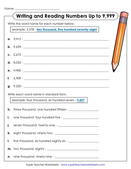 Place Value - Word Name (Thousands) (Printable PDF Worksheet)