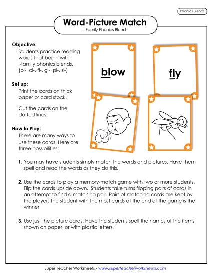 Cards & Games - Word-Picture Match (Printable PDF Worksheet)