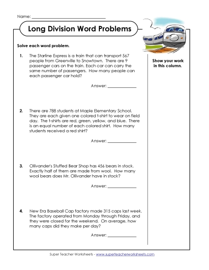 3-Digit Dividends - Word Problems: 3-Digit Dividends (Printable PDF Worksheet)