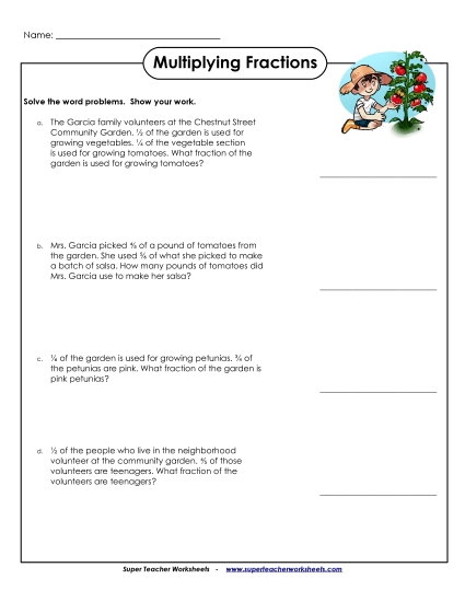 Multiplying Fractions - Word Problems: Multiplying Fractions (Printable PDF Worksheet)
