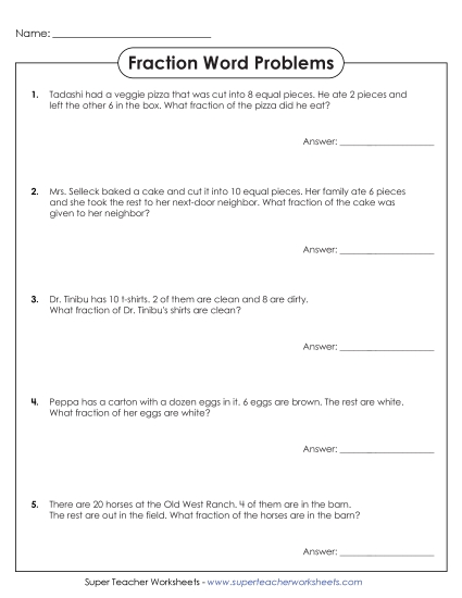 Simplifying Fractions - Word Problems: Simplifying Fractions (Printable PDF Worksheet)