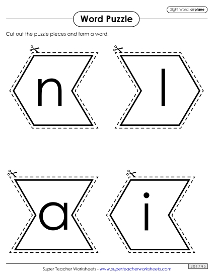 Word Puzzle: Airplane (Printable PDF Worksheet)