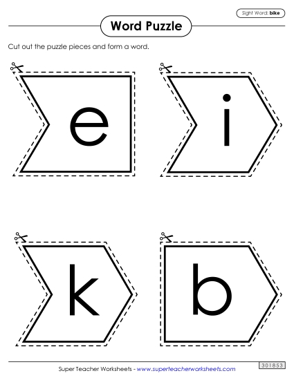 Word Puzzle: Bike (Printable PDF Worksheet)