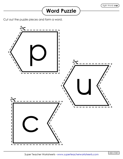 Word Puzzle: Cup (Printable PDF Worksheet)