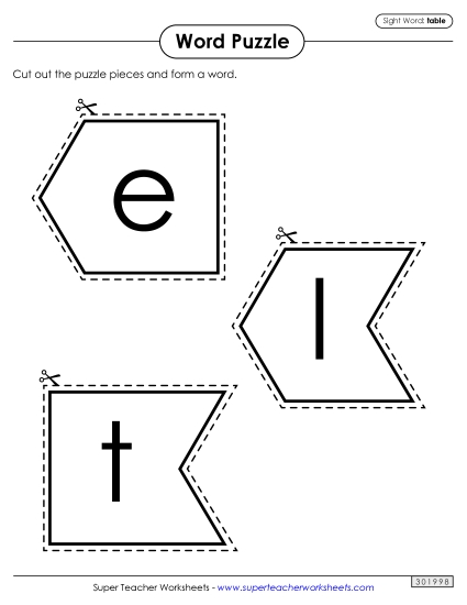 Word Puzzle: Table (Printable PDF Worksheet)