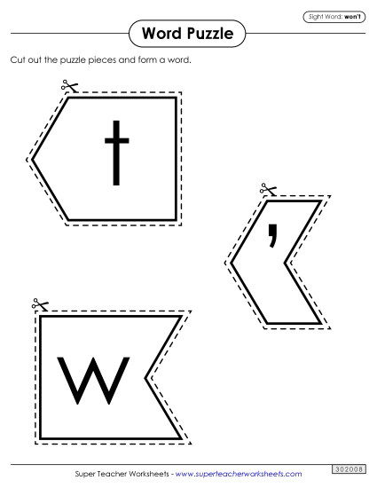 Word Puzzle: Won't (Printable PDF Worksheet)