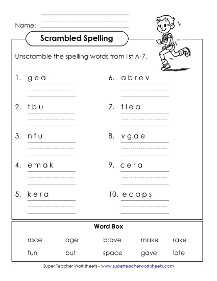 Worksheets - Word Scramble (A-7) (Printable PDF Worksheet)