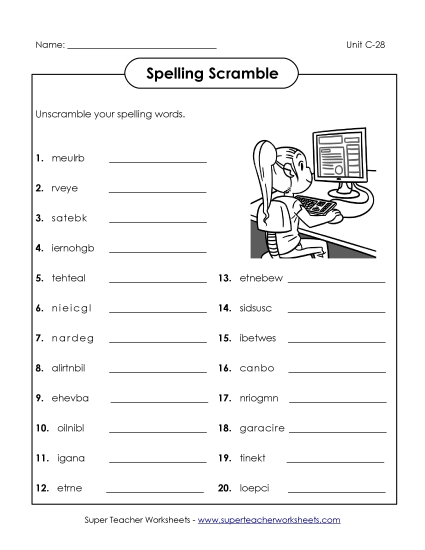 Worksheets - Word Scramble (C-28) (Printable PDF Worksheet)