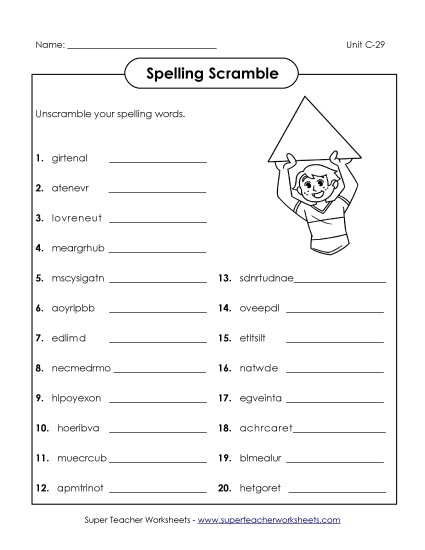 Worksheets - Word Scramble (C-29) (Printable PDF Worksheet)