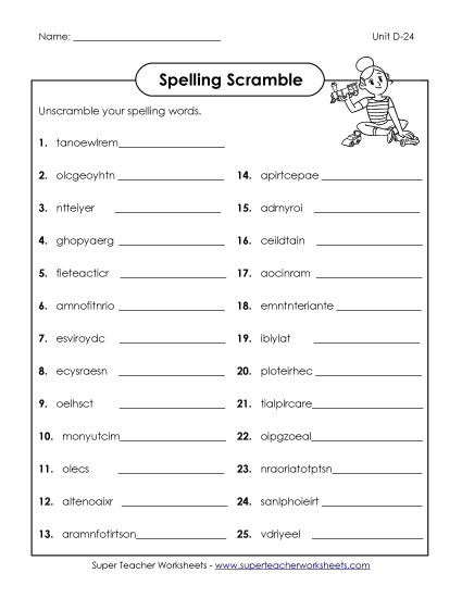 Worksheets - Word Scramble (D-24) (Printable PDF Worksheet)