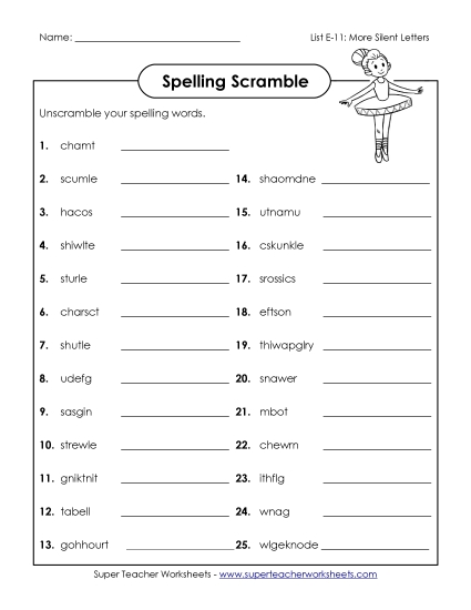 Printable Worksheets - Word Scramble (E-11) (Printable PDF Worksheet)