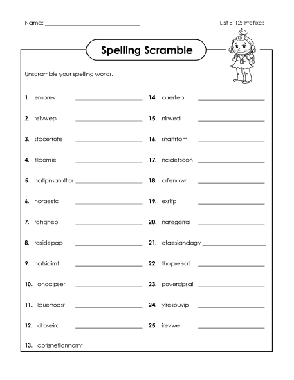 Printable Worksheets - Word Scramble (E-12) (Printable PDF Worksheet)