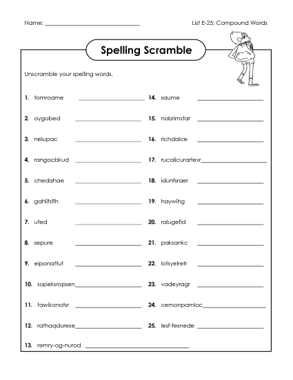 Printable Worksheets - Word Scramble (E-25) (Printable PDF Worksheet)