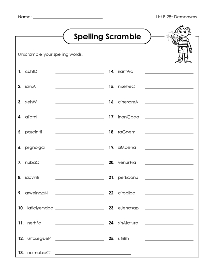 Printable Worksheets - Word Scramble (E-28) (Printable PDF Worksheet)