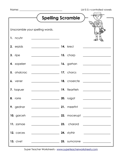 Printable Worksheets - Word Scramble (E-5) (Printable PDF Worksheet)